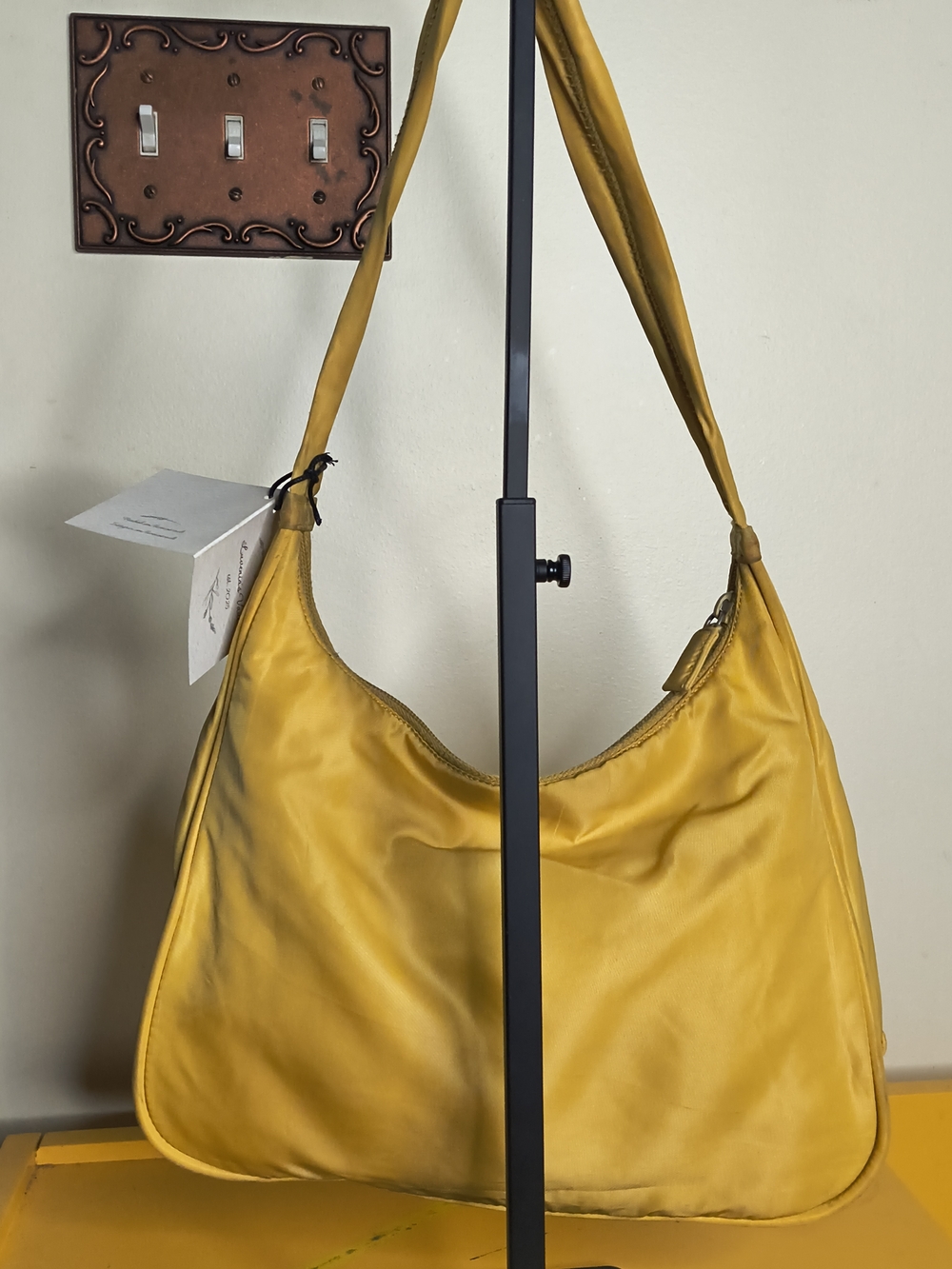 Authentic PRADA Tessuto Nylon Hobo Shoulder Bag In Rare Mustard Yellow Y2K Large - Picture 13 of 13